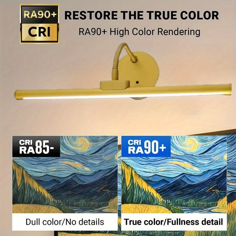12.59-Inch Gold-Plated Metal Rechargeable LED Picture Light - Dimmable, Art Lighting, with Infrared Remote Control, Suitable for Living Room and Bedroom Decor, Living Room Enhancement | Stylish Wall Light | LED Light, Living Room Light