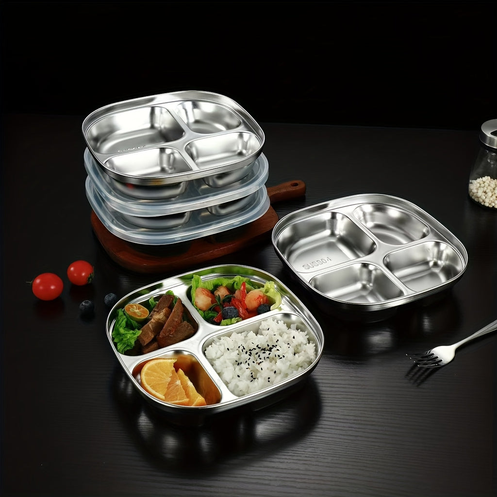 Stainless Steel Plate with Lid, Ideal for Restaurant, Kitchen, Canteen, Corporate Meals & Holiday Party Prep Plates
