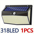 Outdoor Courtyard IP65 Exterior Wall Light, 318 LED Solar Motion Sensor Wall Light (3-Level Function) Security Solar Floodlight Suitable for Outdoor Fence Wall