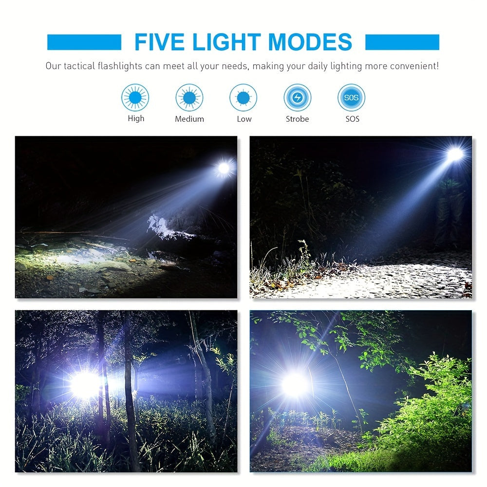 Durable Aluminum Alloy Portable Tactical LED Flashlight - 5 Adjustable Brightness Levels, Adjustable Beam, Perfect Gift for Campers (Batteries Not Included), Not Waterproof
