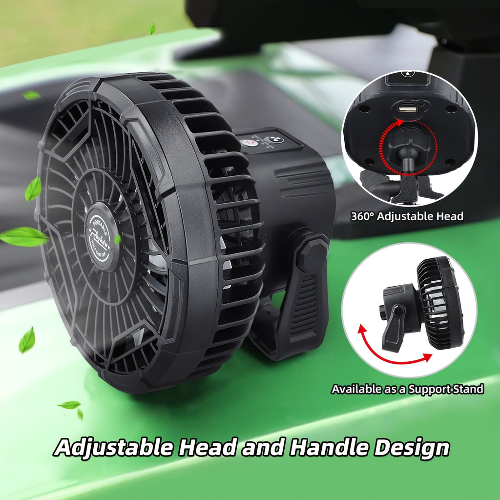 Golf Cart Fan, USB Rechargeable Portable Fan with Clip, 3 Speeds Strong Airflow, 360° Rotatable Silent Cooling Fan for Golf Cart Outdoor Camping Travel