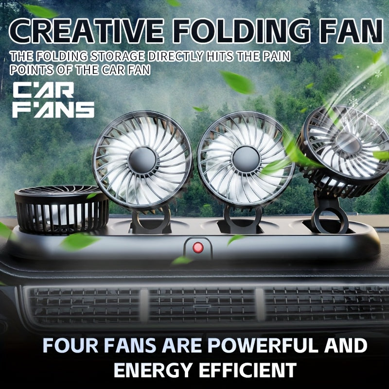 Foldable 4-Head Car Fan, 3-in-1 3-Speed 4-Cooling Fan, USB Interface Flexible Adjustment Space Saving, Low Noise 360° Rotation Multi-Directional Air Supply, Suitable for Car Home Laptop Accessories, Essential for Summer Driving Vehicle Ventilation
