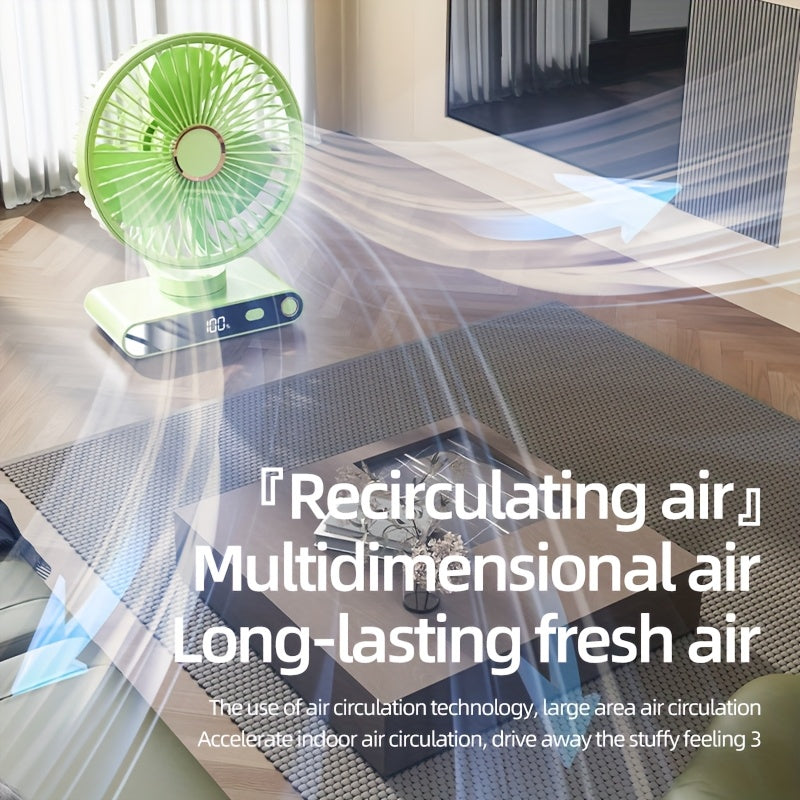Multifunctional 2000mAh Rechargeable Circulating Fan, 5 Adjustable Wind Speeds, Built-in Night Light and Digital Display for Real-time Battery Check, 90° Vertical Adjustable Angle, Ideal for Home Office Outdoor Use