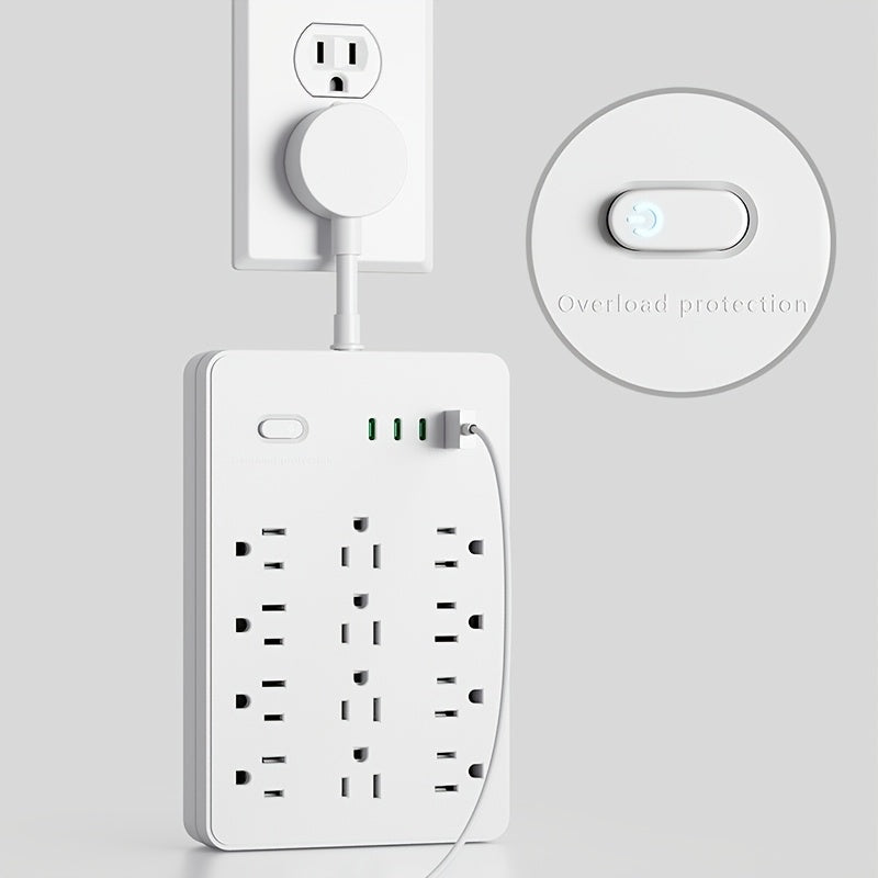A 16-In-1 Power Adapter Featuring Multiple Functionalities, Including Overcurrent Protection, with 12 Outlets And 4 USB Ports (1A & 3C). It Has a Flexible Wire And Can Be Mounted on The Wall, Making It Ideal for Home, Office, Dormitory
