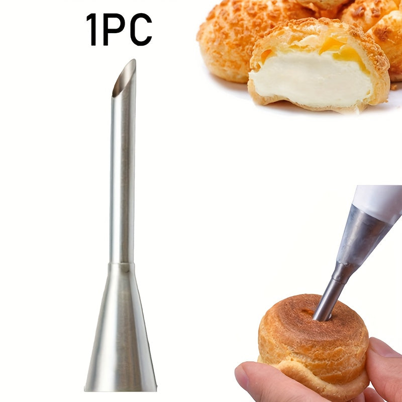 1 or 2 Pack Stainless Steel Cream Puff Nozzle – Cake & Choux Pastry Cream Decorating Tip, Filling Injector Nozzle for Cream Cakes
