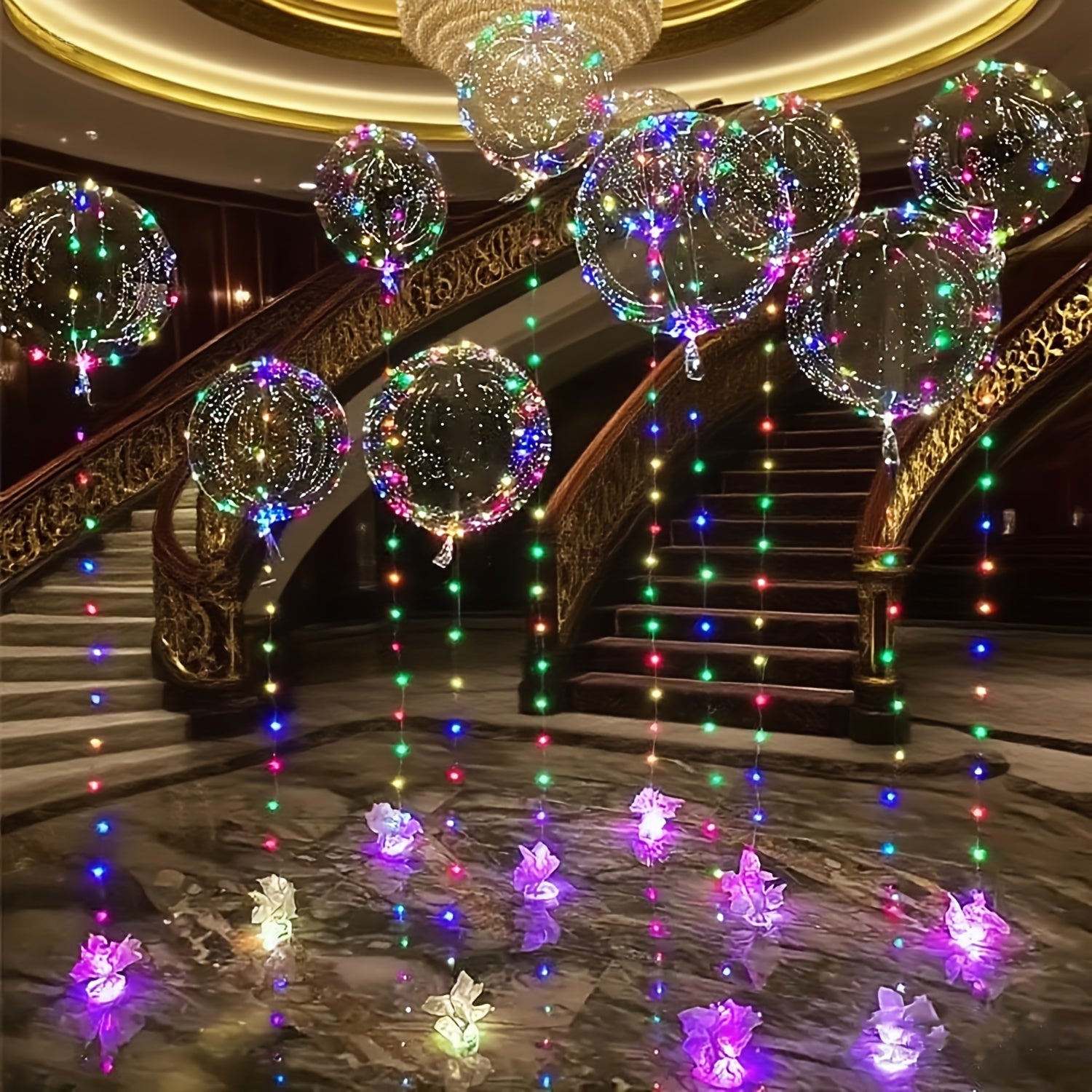 9件套LED灯串发光透明波波气球 （不含内电）适用于生日派对场景装饰，婚礼、告白、订婚仪式，情人节浪漫氛围装饰 （多色可选）