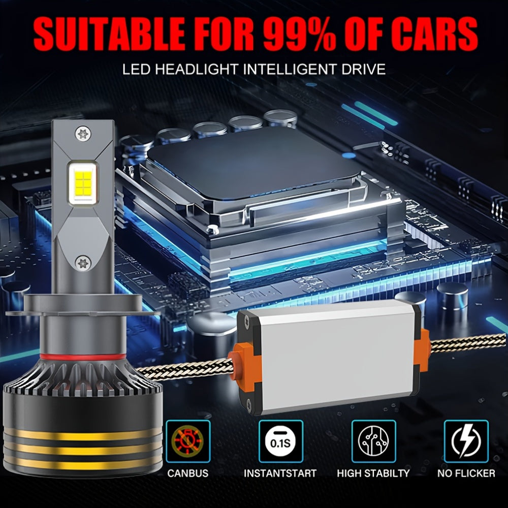 2PCS LED Motor Vehicle Headlight Bulbs, H7-QF009 H4/9005/H1/H4/9003/HB2/H11/9006/H1/9012, 3570 Chip, 800% Brightness, Easy Installation for Various Vehicles, with External Driver Canbus Plug-and-Play