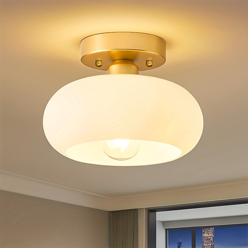 Modern Farmhouse Style Pendant Light with Glass Cover - Semi-Flush Mount Ceiling Light, Hardwired Installation, E26/E27 Bulb Base, No Wiring Required, Suitable for Kitchen Island, Living Room and Bedroom Lighting