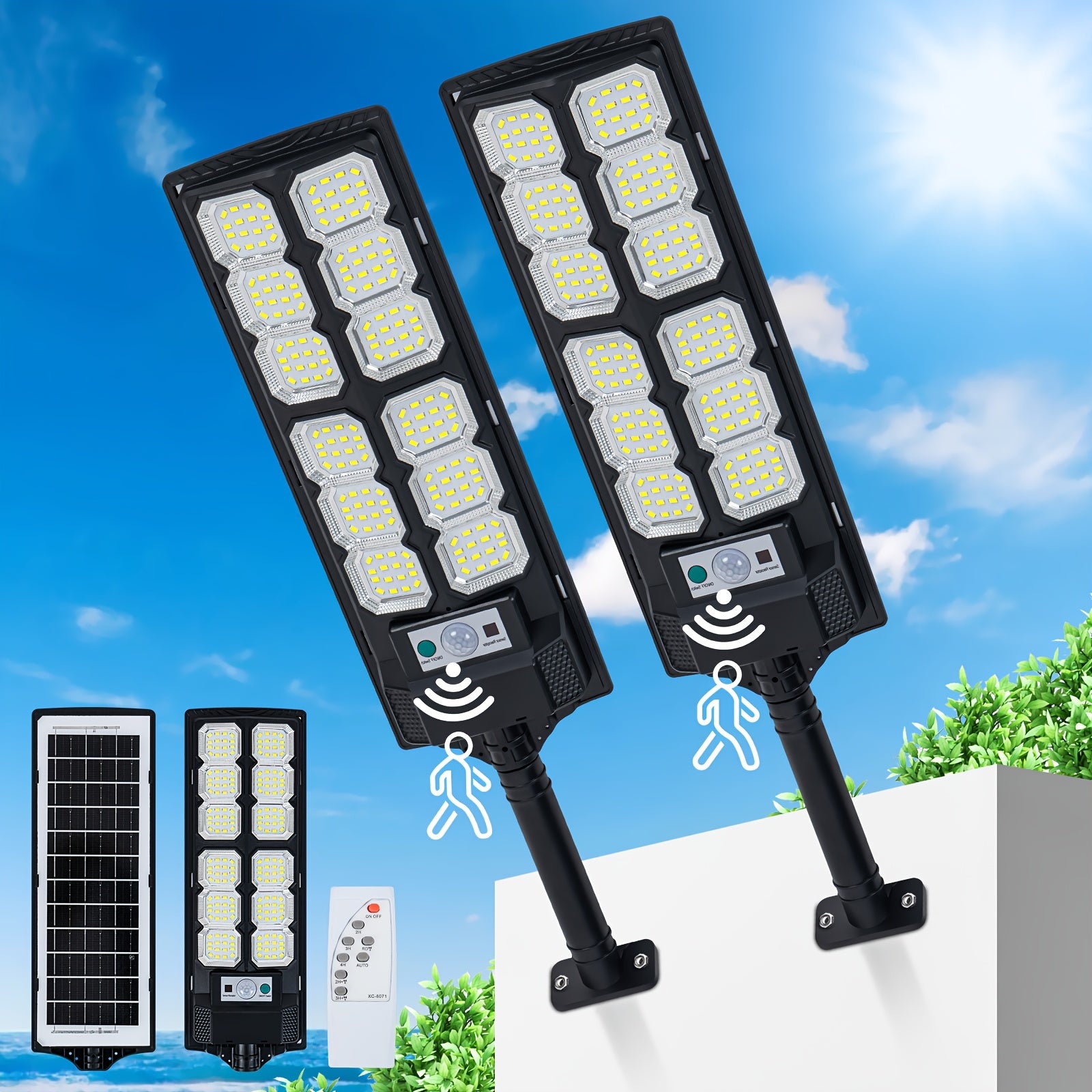 1/2-Piece Outdoor Solar Light, IPX7 Waterproof LED Floodlight, Motion Sensor Solar Light with Remote Control, Dusk to Dawn Wall Light Suitable for Farmhouse, Park, Backyard and Landscape Decoration