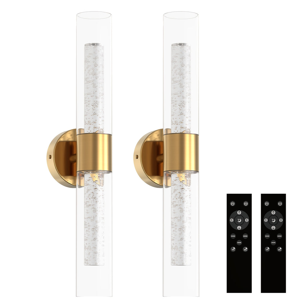 2-Pack Bubble Acrylic Wall Light | 21.7-Inch Long Cylindrical Glass Shade, Rechargeable LED Wall Light with Remote Control, 8000mAh, Dimmable Warm/Cool Dual Color Temperature, Night Light