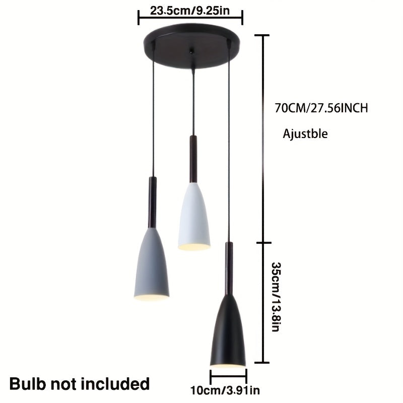 1-Piece Nordic Modern 3-Head Pendant Light, E27 Socket, White/Gray/Black Iron Art Pendant Lamp, Bulb Not Included, Decorative Light for Office, Kitchen and Dining Room