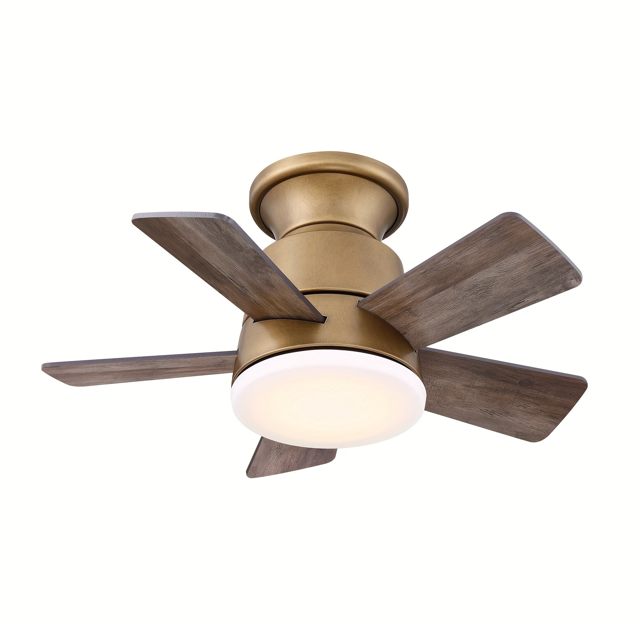 24 Inch Integrated LED Flush Mount Ceiling Fan, Indoor Natural Brass Gold/Brushed Nickel/Bronze Ceiling Fan with Light and Remote Control