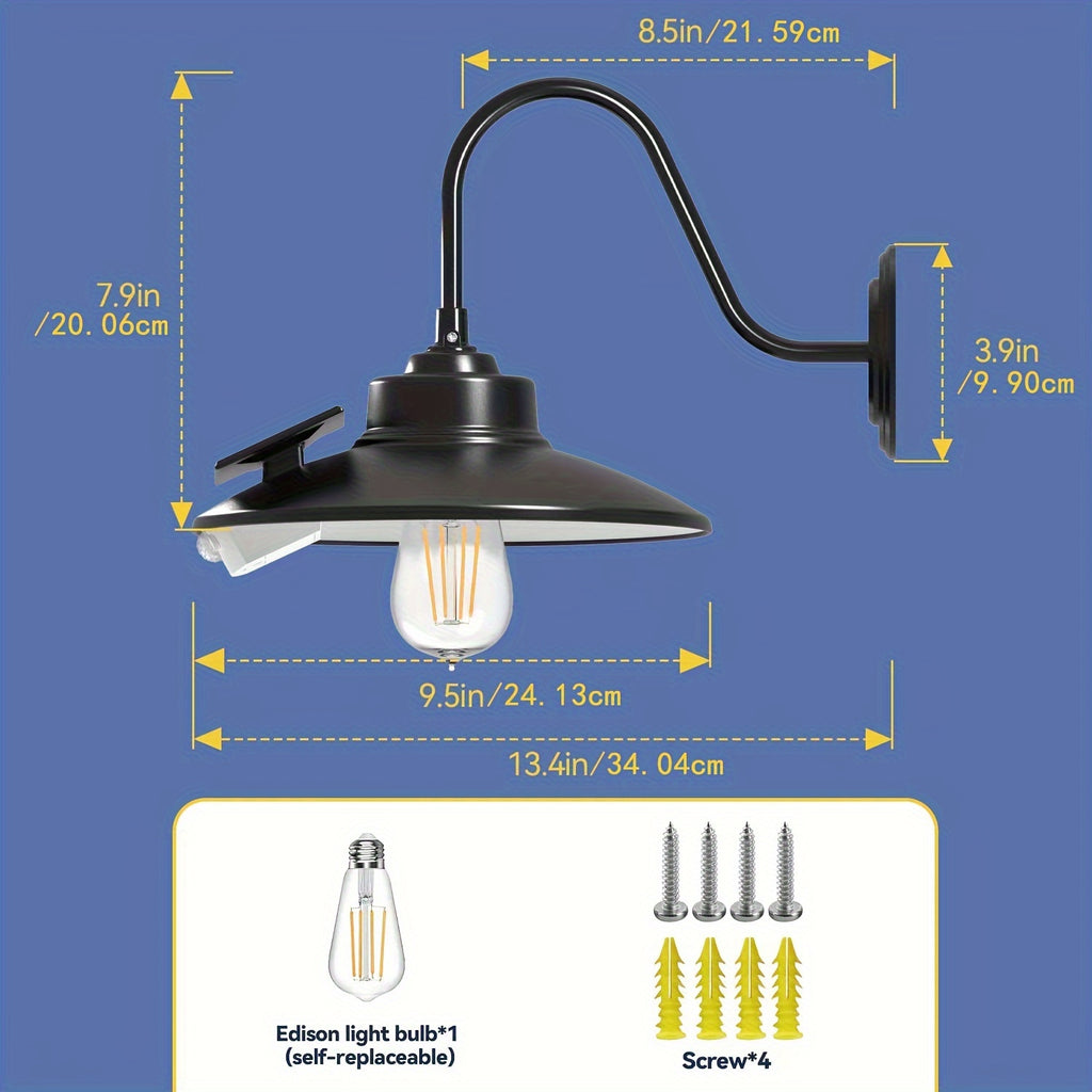 1 Pack/2 Packs Outdoor Wall Light, Outdoor Solar Light, Solar Barn Light, with 3 Lighting Modes and Motion Sensor, Outdoor Farmhouse Gooseneck Light, Wall Mount, Suitable for Outdoor Courtyard, Street, Garage, Shed, Patio