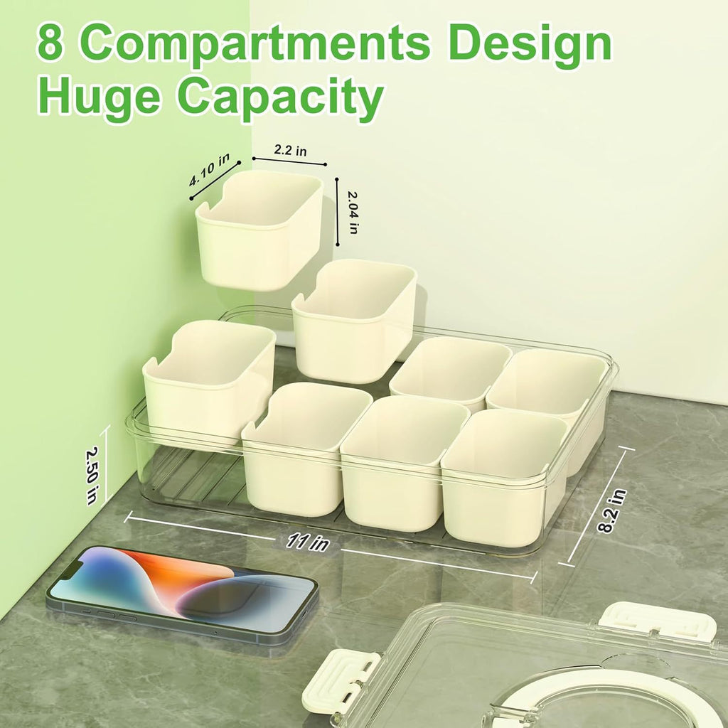 1/2 Pack Divided Tray with Lid and Handle, 8-Grid Freezer Plastic Snack Box, Transparent Portable Snack Box with Buckle Lid, Perfect for Fruits, Vegetables, Salad, Nuts, Ideal for Travel, Camping, Picnic and Lunch Box Organization