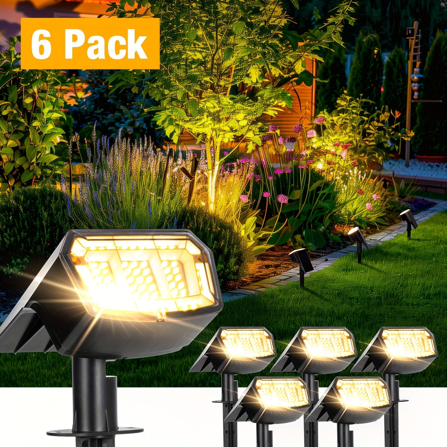 6/10-Piece Solar Outdoor Light Gardening Waterproof IP65 Outdoor Solar Light, 63 LED 3 Lighting Modes Outdoor Decorative Spotlight Courtyard Decoration Suitable for Outdoor, Courtyard, Outdoor House, Garage, Path, Camping