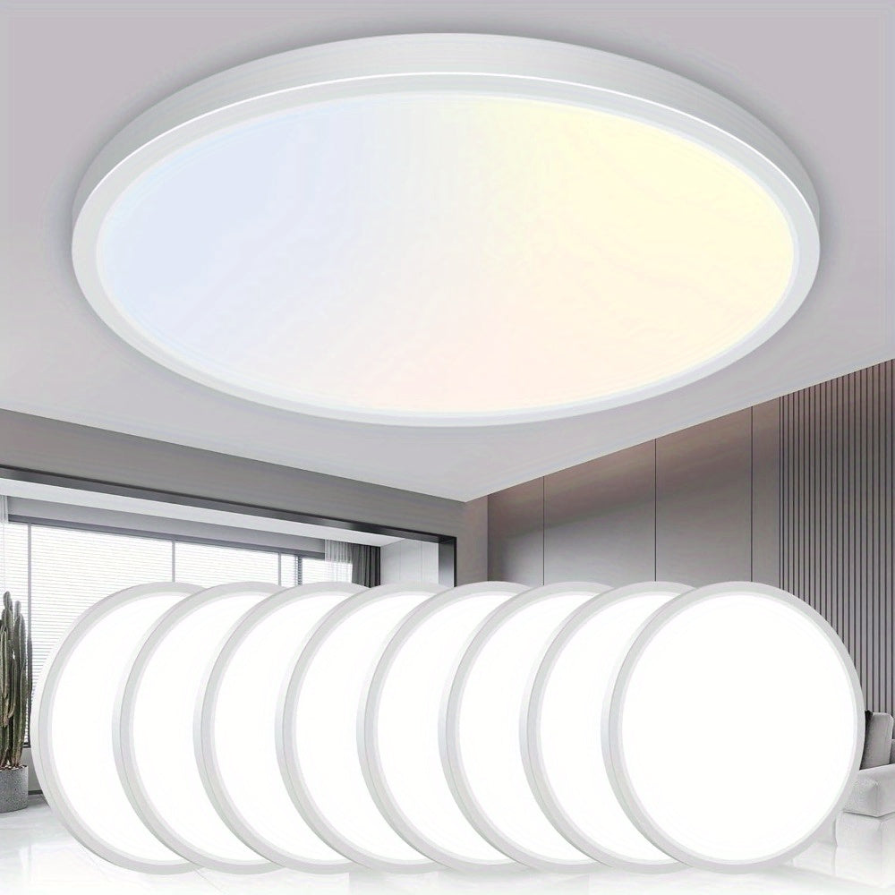 8-pack, 6.5-inch white LED ceiling light set, available in three color options: 3000K, 4000K and 6500K. This 12W, 1200LM flat round ceiling light is very suitable for kitchen, bedroom, hallway and porch.