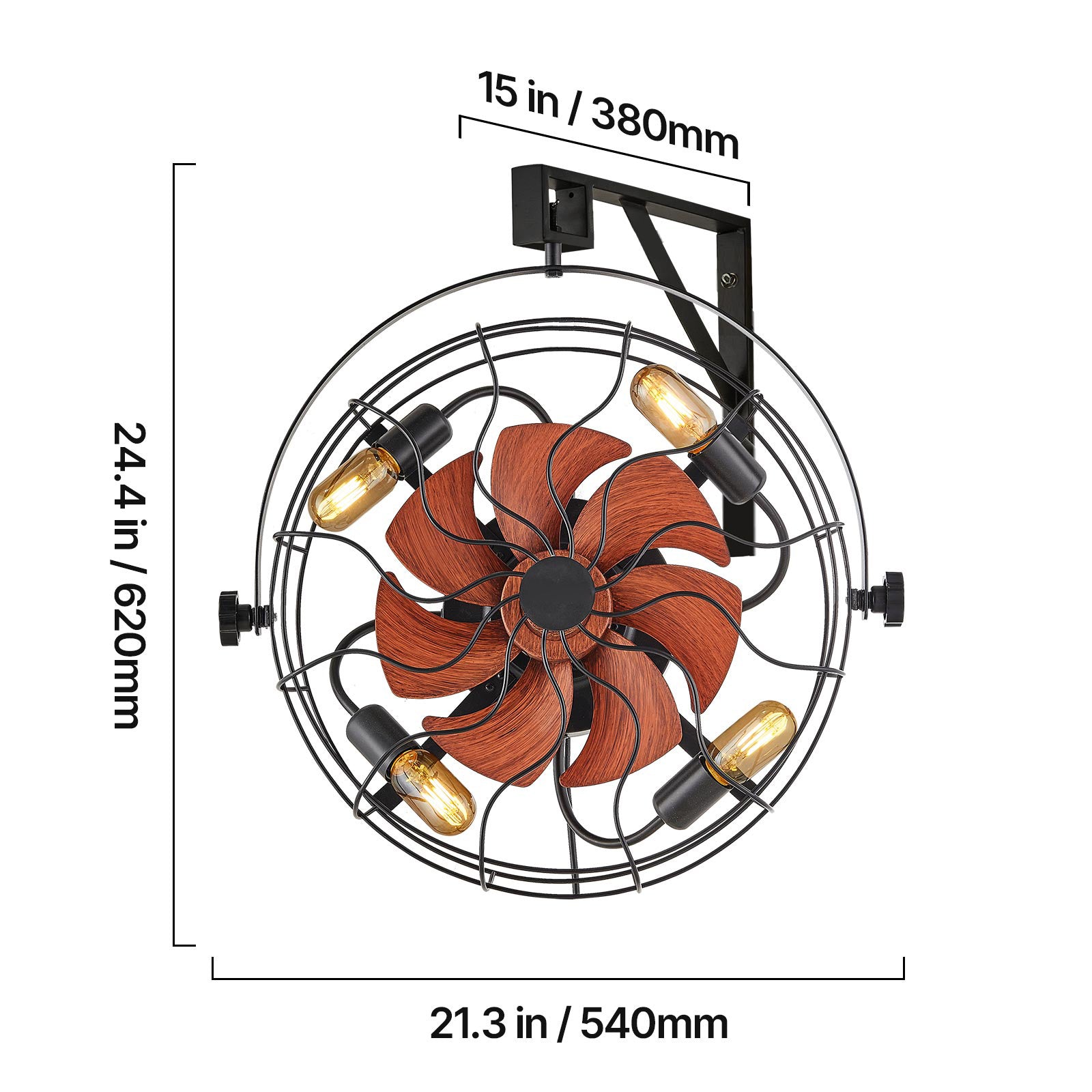 VEVOR Wall Mounted Fan with Lights, 21 Inch Wall Fan with Remote, 6-Speed Plug-in Wall Fan with Timer, 360° Adjustable Tilt, for Bedroom, Garage, Workshop (4 E26 Bulb Sockets Compatible, Bulbs Not Included)