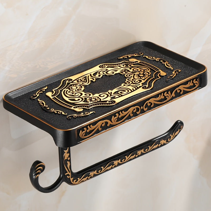 1/2Pcs Antique Brass Toilet Paper Holder - Elegant Wall Mount Vintage Tissue Dispenser, Self-Adhesive Installation - Bathroom Accessory