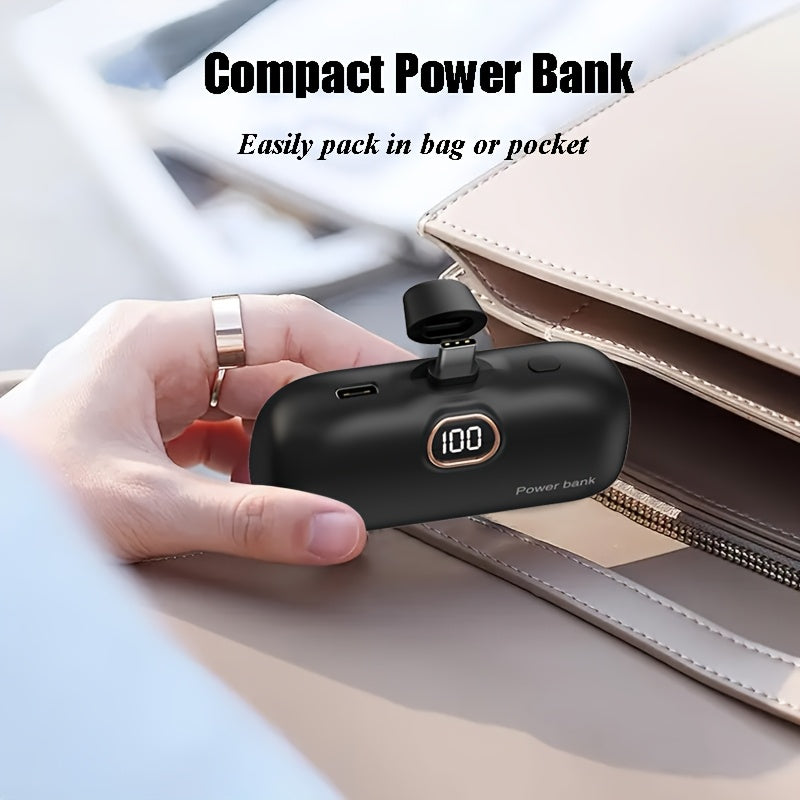 5000Mah Portable Battery Pack, Compact USB-C Charger, Small Travel Charger with LED Power Indicator, Pocket-Sized Power Bank, Lightweight Charger Compatible with for iphone 16/15 And Other USB-C Devices