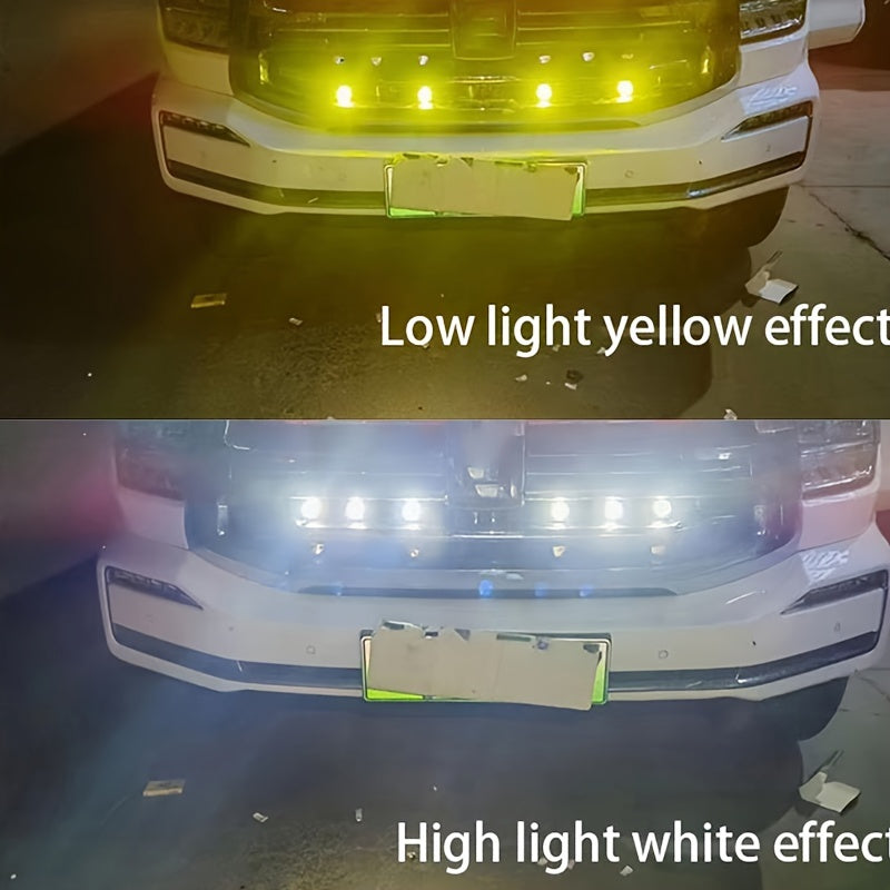 1 Piece LED Car Grille Lens Spotlight, Yellow/White High/Low Beam Headlight 3000K/6000K, Suitable for Motorcycles, Pickup Trucks and SUVs