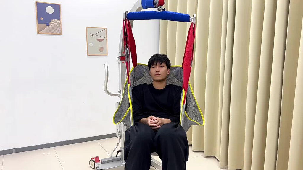 家用护理多功能移位机吊具：带如厕开口透气网眼设计，承重180kg加固材质，通用吊具适配各型号移位机，适用于家庭护理及专业护理，病人残疾人洗澡/如厕/转运必备
