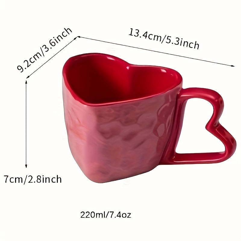 1 Red Heart-Shaped Ceramic Mug, Creative & Cute Coffee Cup, Suitable for Home & Office Use