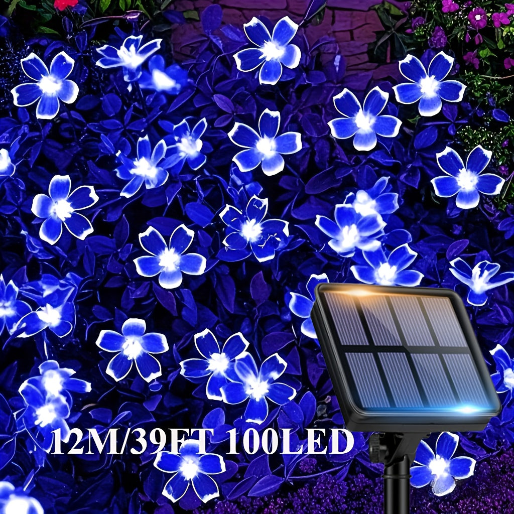 Solar Cherry Blossom String Light 100/50/20 LED Beads Flower Decorative Fairy Light Outdoor 8 Modes IPX4 Waterproof Fence Lawn Garden Trees Wedding Halloween Christmas Decorative Light
