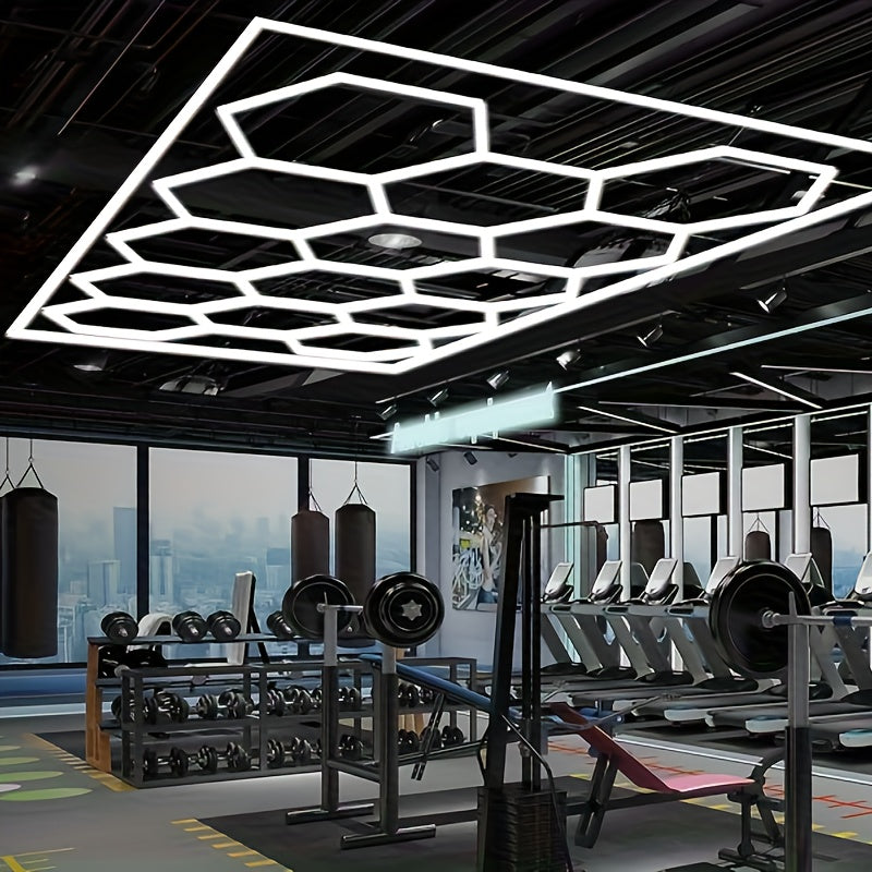 Creative geometric LED garage light, high-brightness energy-saving bracket light, DIY shapeable honeycomb tube, strong light effect LED tube AC100-265V, easy to install, suitable for garages, basements, warehouses, gyms, studios