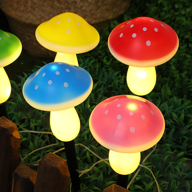 One-to-Five Solar Cartoon Mushroom Ground Insert Light, Outdoor Garden Courtyard Decorative Light, Holiday Atmosphere Light, Automatic On/Off, Decorative Design, Easy Installation, Festive Decoration Light
