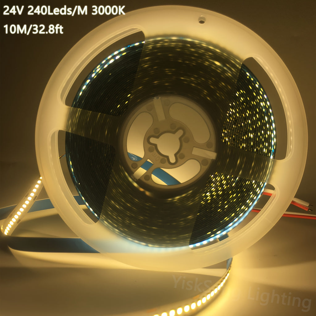 10米/32.8英尺 24V 2400灯珠 LED灯带 - 3000K暖白色 10毫米宽 LED灯带 适用于室内 轻松安装于天花板、地板、婚礼、派对、零售店、酒店（不含电源）