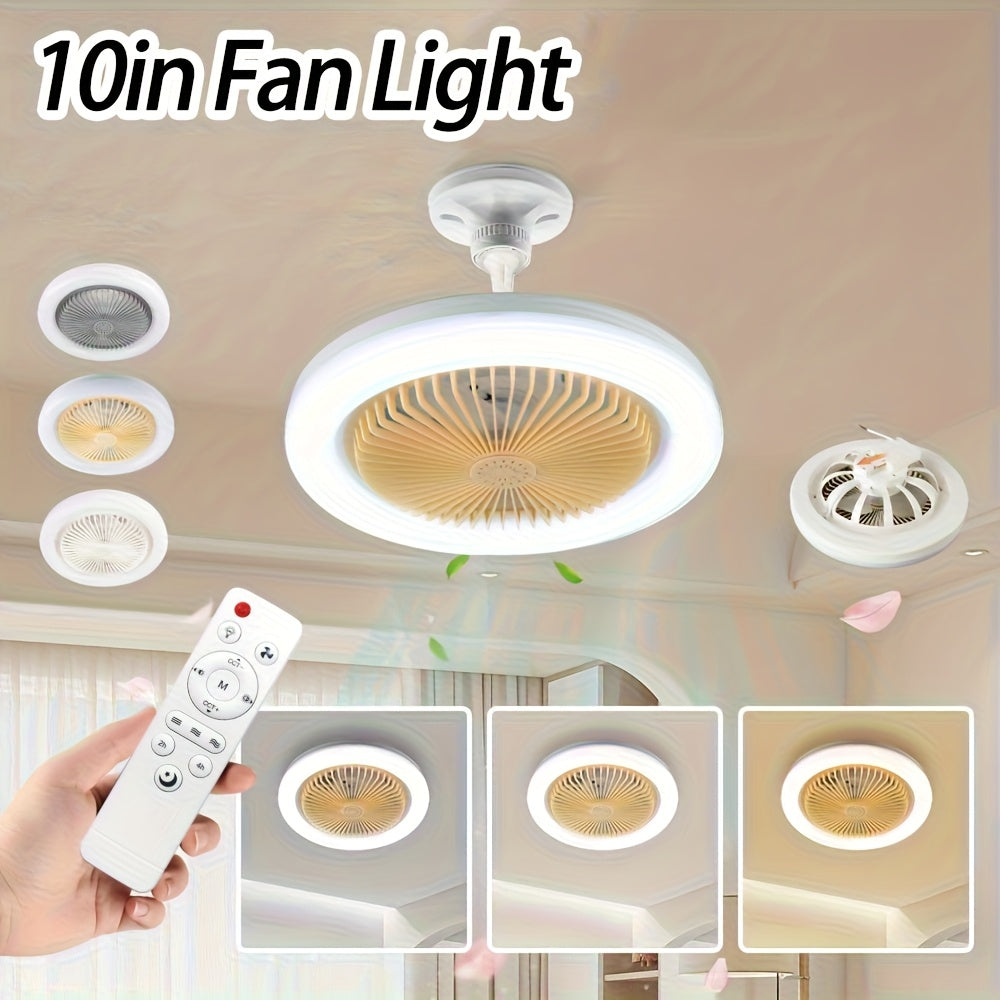 10 Inch 360° Rotatable Ceiling Fan Light with Remote, 3 Wind Speeds & 3 Light Colors, Memory Function, 2/4 Hours Timer, E27 Screw Base LED Fan Light, 4 Color Options for Bedroom Garage Kitchen Workshop