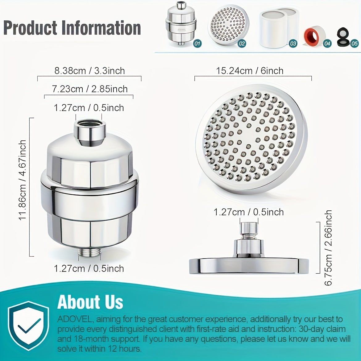 High Pressure Filtered Shower Head Set - 20-Stage Chlorine & Heavy Metal Reduction, 6-Inch Round Luxury Polished Chrome, Wall Mount, Powerful Spray, Luxurious Shower Upgrade | Modern Bathroom Accessories | Stylish Design