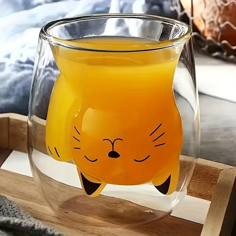 Cute Little Cat Glass Coffee Cup, Double-Wall Glass Milk Cup, Perfect for Breakfast, Coffee, Juice, Ideal for Personal Birthday & Holiday Gifts