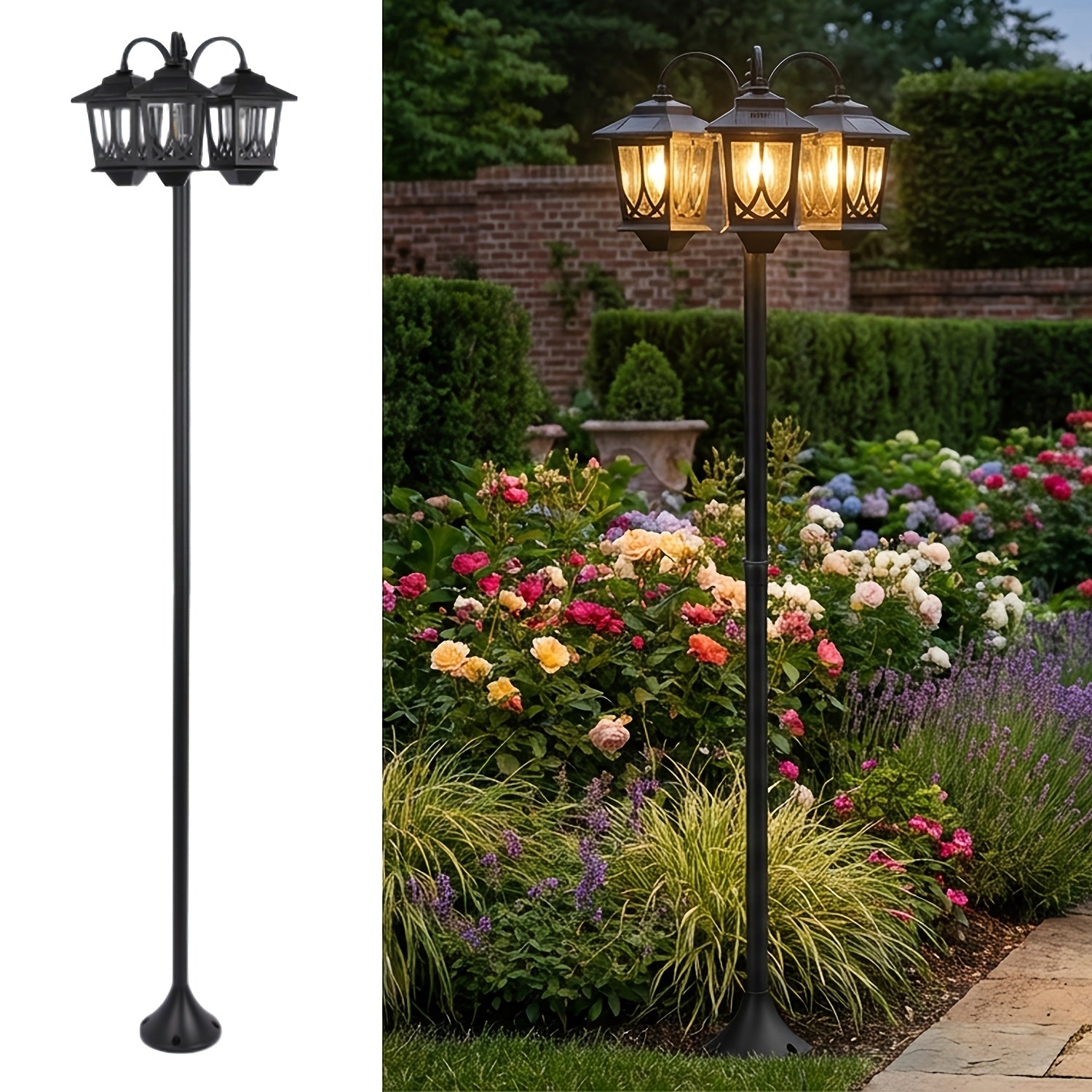 1 Set 3-Head Solar Lamp Post Light, 73-Inch Outdoor Waterproof Solar Light, Path Light for Garden, Lawn, Courtyard