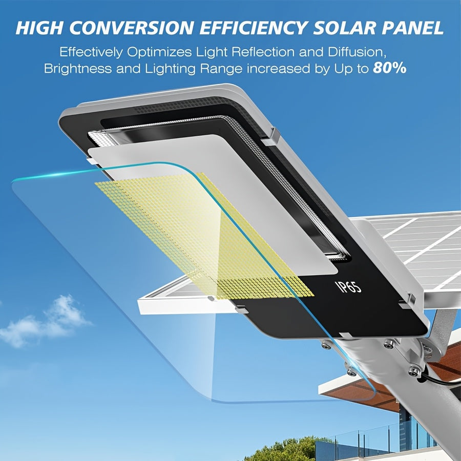 Solar Street Light Outdoor Light, 6500K Solar Floodlight, IP65 Waterproof, with Drop-Proof Remote Control Mounting Bracket and Motion Sensor, Perfect for Courtyard, Garden, 1 Pack, Security LED Floodlight for Dusk to Dawn