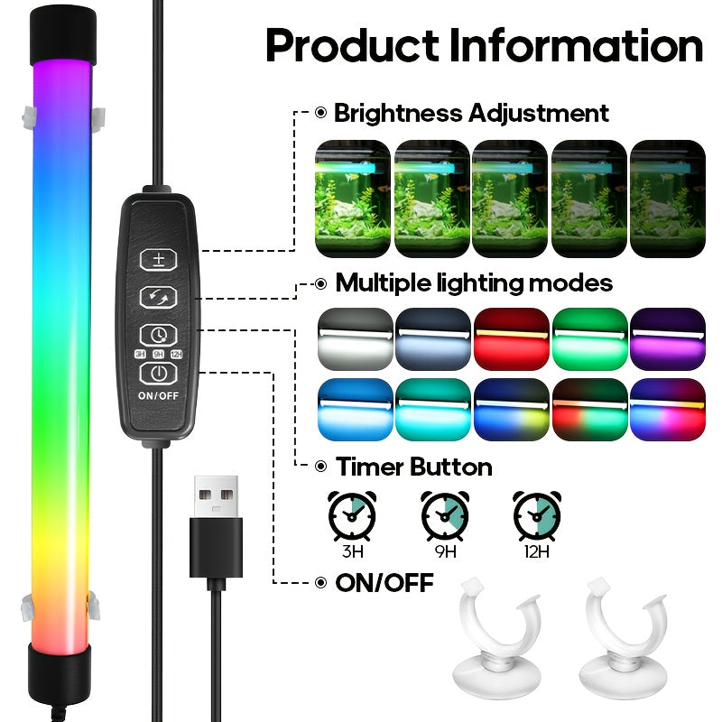 Aquarium light, fish tank light, lighting equipment, multi-functional, suitable for fish growth, multiple lighting modes, suitable for wall mounting on small and medium-sized indoor aquariums, indoor lighting tube, waterproof