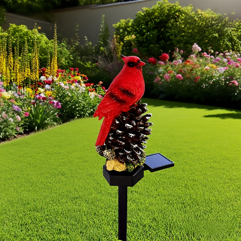 Solar Cardinal Pinecone Light, Outdoor Lawn Ground Insert Decoration, Courtyard Porch Ambiance Lighting, Warm Winter Landscape Light