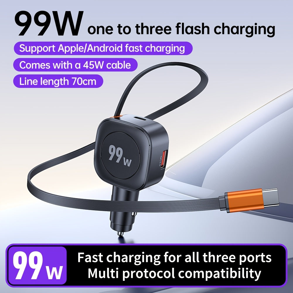 Car Charger, car telescoping charger, car digital display charger, fast charging car intelligent charger, dual USB, 99W multi-hole fast charging at the same time