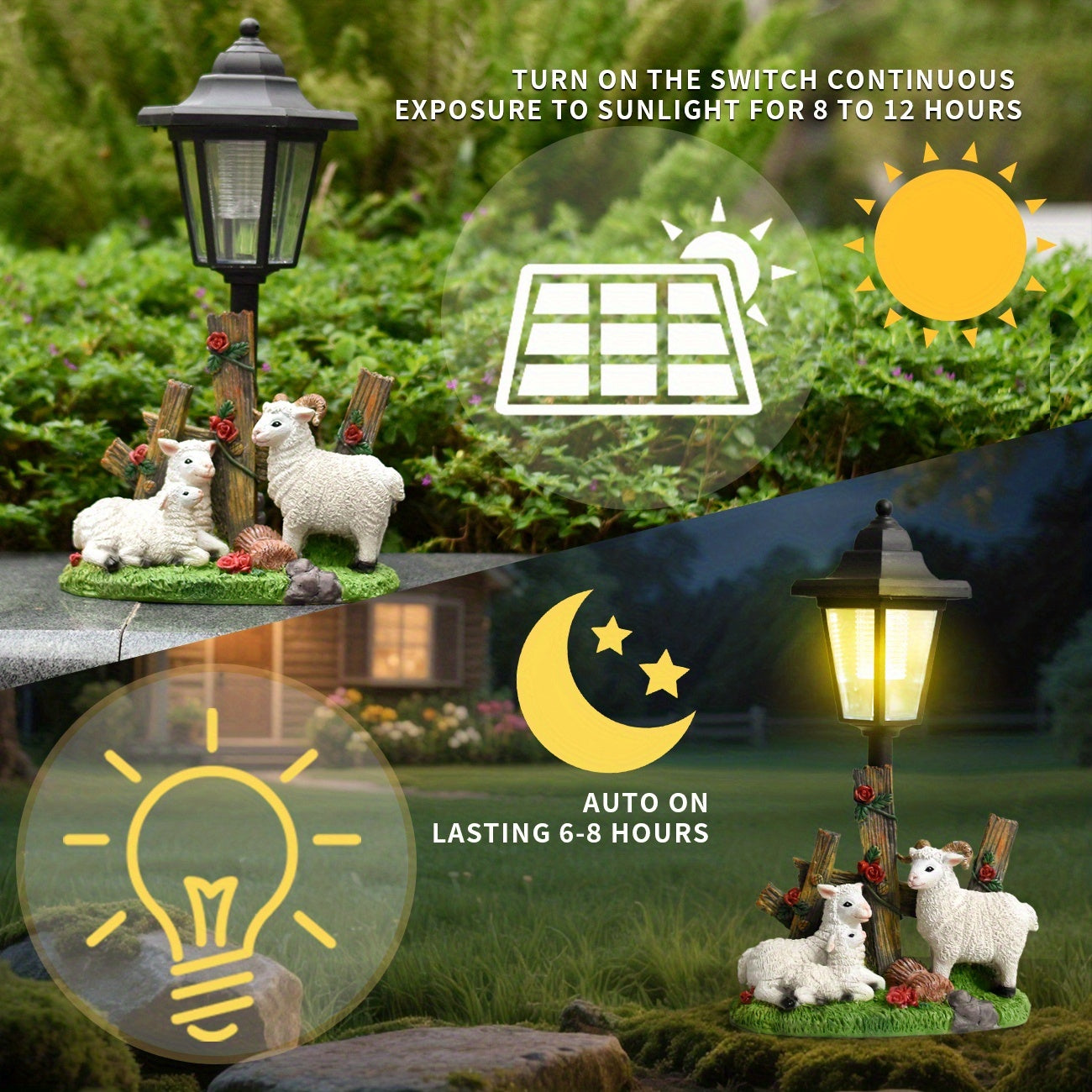 OTDECOR 1-Piece Solar Sheep Family of Three Outdoor Statue Light, IPX4 Solar Sheep Family of Three Decoration, Suitable for Outdoor Courtyard Decoration, Lawn Decoration, Garden Decoration, Path Decoration