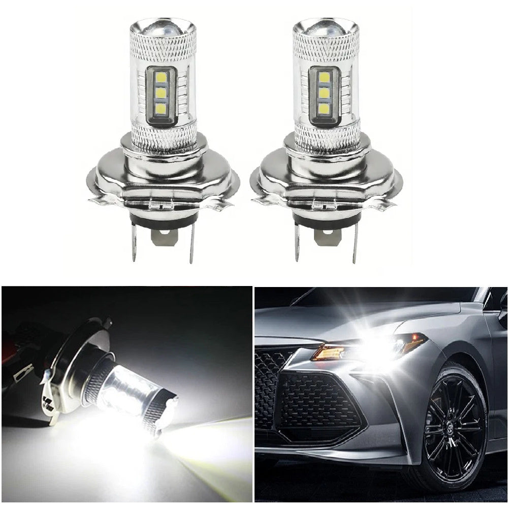 2-Pack H4 Super White LED Headlight Bulbs 6000-6500K 80W 12V-24V, Vehicle Lighting Upgrade, Stylish LED Design, Bright LED Light Output, No Battery Included