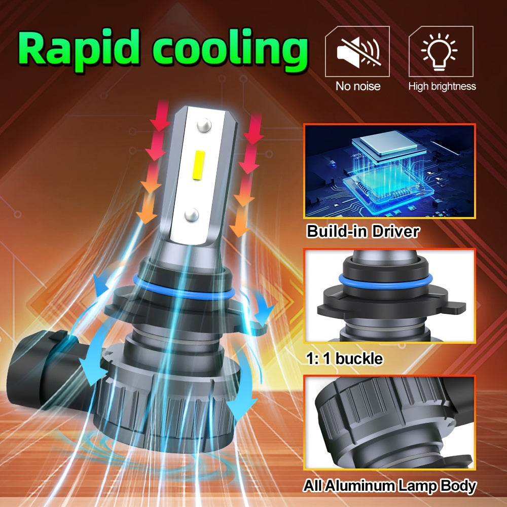 2Pcs 60000 Lumens 180W H11 Super Bright 9005 9006 9012 9007 LED Bulbs, 1:1 Mini Size 12V Non-Polarity Plug-and-Play No Adapter Needed 300% High Brightness Cool White 6000K