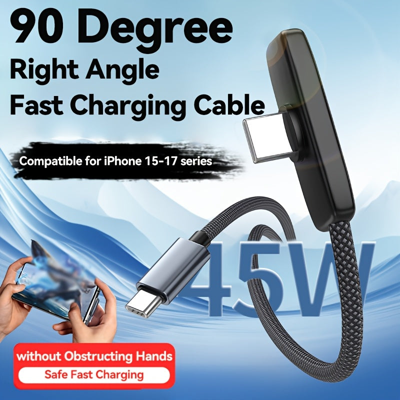 [Type C Charger Block Adapter] 45W Fast Charging Cable, Type C Charger, 90° Right Angle Type C to Type C Cable Braided, for iPhone 15-17series Only- Perfect for Halloween, Christmas, Holiday Gift