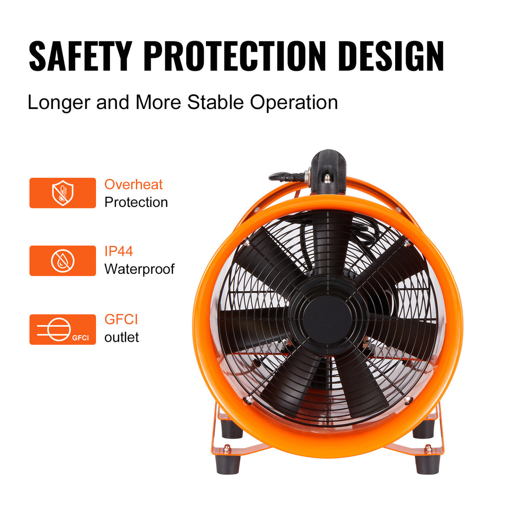 VEVOR Portable Ventilator, 10 Inch Heavy Duty Cylinder Fan with 16.4ft/33ft Duct Hose, 380W Powerful Workshop Exhaust Fan, Model 1893FM, Industrial Utility Blower for Dust & Smoke Removal at Home and Workplace