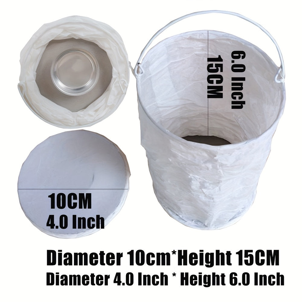 1 white paper foldable tube light (non-waterproof), with handle and tea light metal cup, suitable for tabletop decoration for weddings, parties and holiday decorations