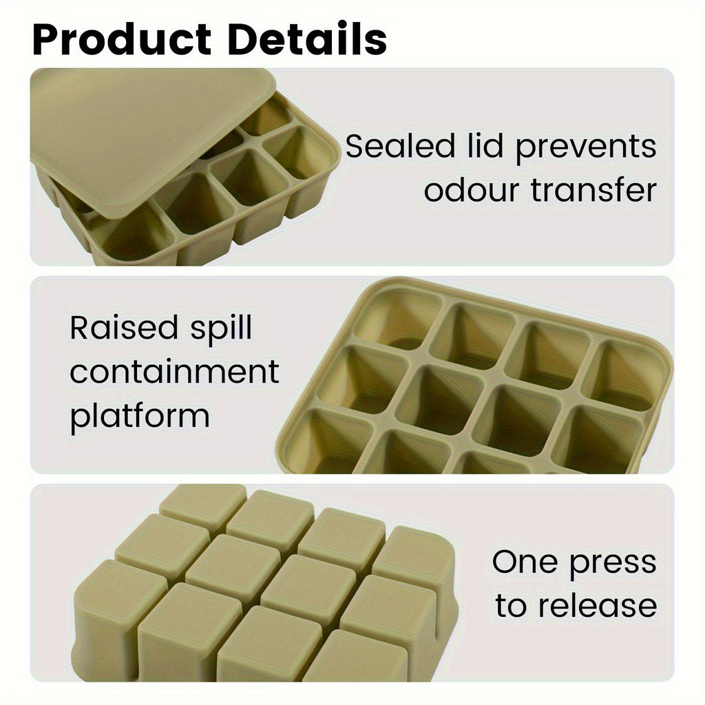 12 Grid Silicone Ice Tray With Lid, Flexible Easy Release Mold, For Cocktail Whiskey Broth Meal Prep, Reusable Dishwasher & Oven Safe