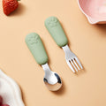 1/2 Set Bear Paw Shape Children's Short Handle Fork & Spoon Set – 304 Stainless Steel Non-Slip Grip | Baby & Toddler Self-Feeding Training Cutlery, Learning Meal Training Utensils