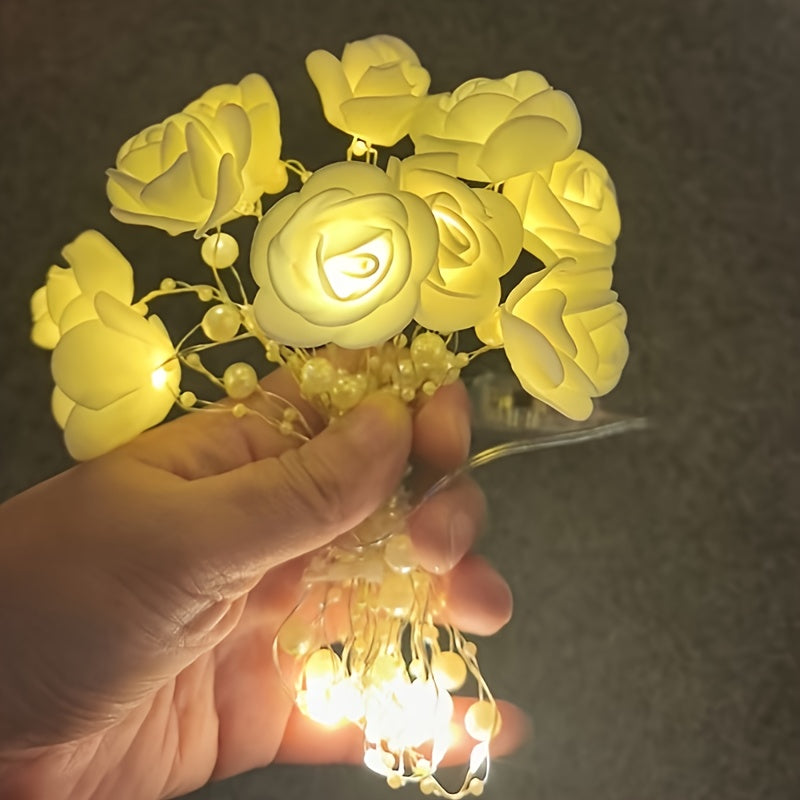 200cm/78.7INCH 玫瑰花珍珠链灯串，20Led 仙女灯2AA电池盒（ON/OFF,不含电池），适用于情人节、婚礼现场布置、室内氛围装饰、酒店装饰、商店橱窗装饰等