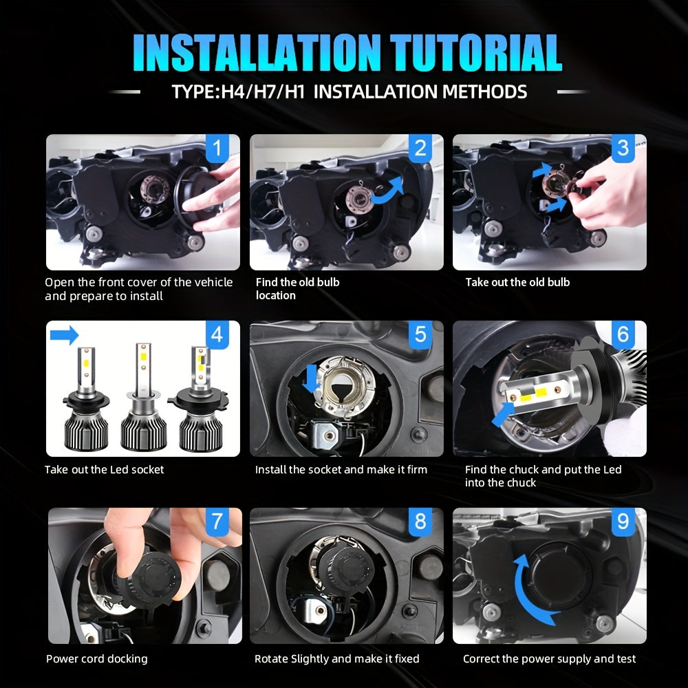 CROSSPASSION 2/4-Pack 230W Super Bright Car Headlights, 9005/HB3 9006/HB4 H1 H4 H7 H11 H13 9007 High/Low Beam CSP LED Headlights, 6000K White All-in-One Driver, Easy to Install, No Battery Included