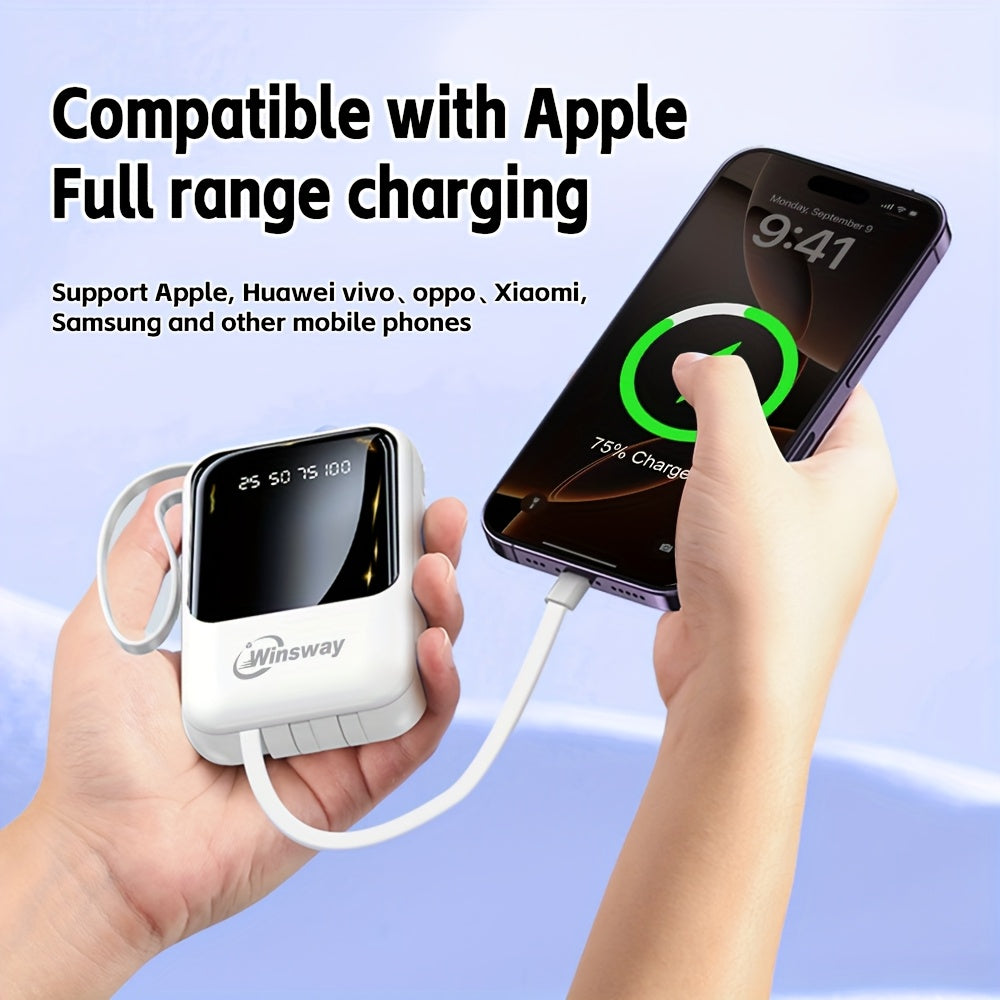 Winsway 10000mAh 可攜式掛繩行動電源，具備大容量和快速充電功能。內建 4 條充電線，可同時為 4 個行動裝置充電。LED 顯示螢幕清晰方便。旅行聖誕禮物的必備單品