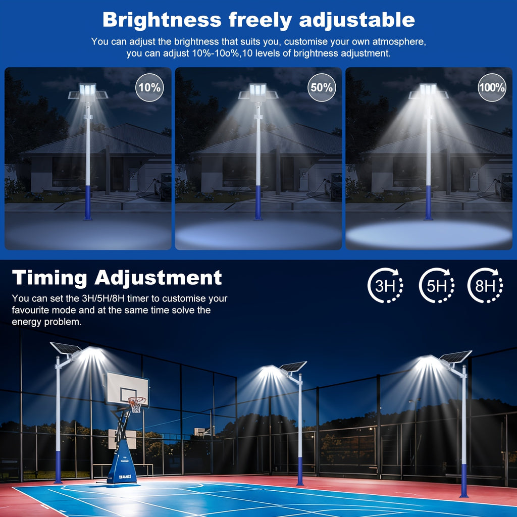 Commercial Grade Solar Street Light Dusk-to-Dawn IPX7 Waterproof Heavy Duty Security Floodlight for Street Courtyard 2/1 Pack